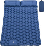 Inflatable Double Camping Mat with Pillow, Build-in Foot Pump Ultralight Sleeping Air Pad for 2 Person, Portable Sleeping Bed Compact for Camping Hiking Backpacking Outdoor (Blue, Double)