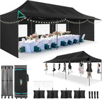 COBIZI 10x30 Pop Up Canopy Tent with Awning & Sidewalls, Heavy Duty Commercial 10X30 Canopy Tents Instant Waterproof, UPF 50+ Sun Shade for Outdoor, Parties, Markets Black