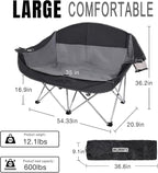 WILDROOTS Outdoor Folding Double Camping Chair Adults 2 Person,Heavy Duty 600 LBS Loveseat with 2 Cup Holder,Portable Carry Bag Included for Camping,Lawn,Backyard,Movie