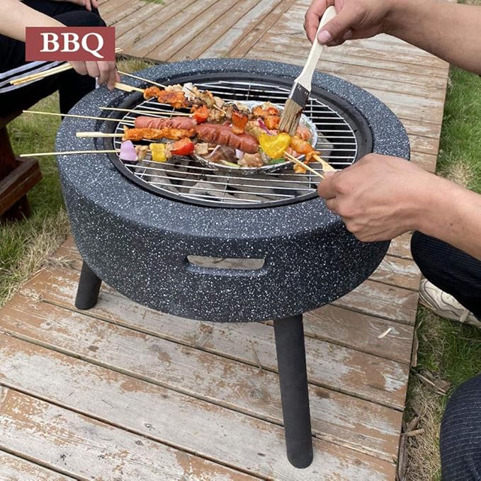 Fire Pit with Barbecue Grill Magnesium Oxide Fire Pit Bowl with Triangular Bracket Suitable for Outdoor Garden Barbecue Camping (White)