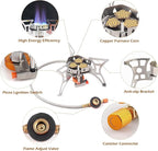 6800W Camping Stove with Piezo Ignition, Portable Backpacking Gas Stove, 1LB Propane Tank Adapter, Butane Adapter for Outdoor Cooking, Picnic, Camping and Hiking