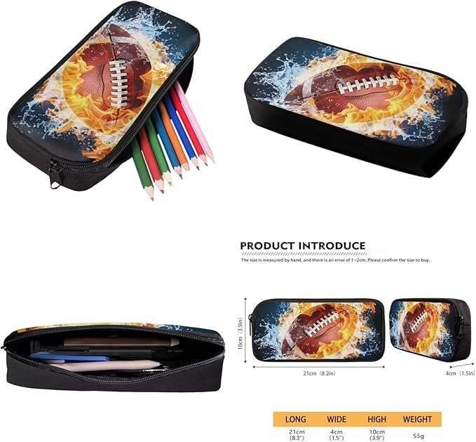 Football Backpack with Lunch Box Fire Bookbag Practical Portable Boys Bookbag Age 6-8 with Lunch Box 4 in 1 School Bag for Boys 7-8 Travel Daypack Outdoor Camping Graduation Gifts
