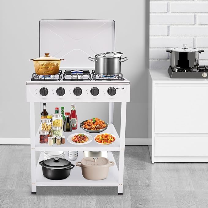Gas Stove Outdoor Camping Stove, Portable 5-Burner Propane Stove Stand, Freestanding Rectangular Gas Cooktop, Cooking Stove for Rv Apartment Outdoor
