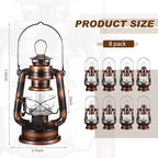 Hortsun 8 Pcs 8 Inch Vintage LED Hurricane Lantern Warm Leds and Dimmer Switch Battery Operated Farmers Hanging Lantern for Indoor Outdoor Camping Usage Decor