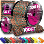 TECEUM 5/32" Paracord Rope 1000 – 1000ft / 200ft / 100ft / 50ft – Tactical Parachute Cord 4mm – 45+ Colors – Nylon String for Survival & Camping Gear – Stripe Cord for Survival – Utility Rope