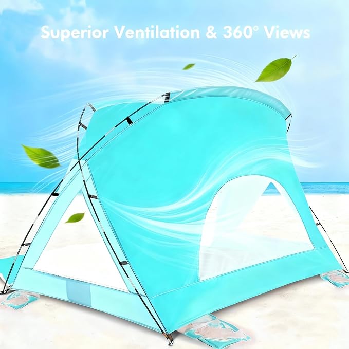 Beach Tent, Portable Sun Shelter for 2/3/4/6-8 Person with UPF 50+ UV Protection, Easy Setup Waterproof Beach Shade Canopy Cabana for Family Outdoor and Picnics, Fishing with Carrying Bag