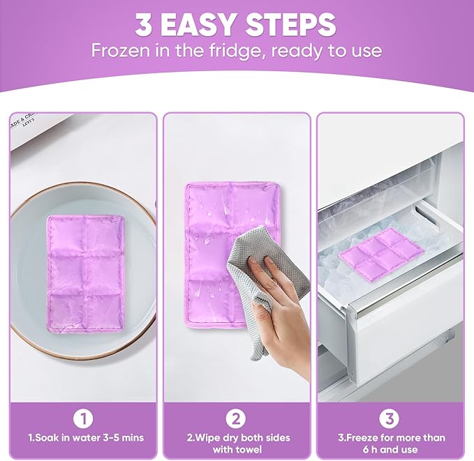 Ice Packs for Lunch Boxes & Coolers -Slim Reusable Space Saving Cooler Ice Packs,Water Absorption (6”x4”x0.7”) -Purple, Non-Toxic Cooler for Picnic,Sports & Camping