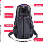 Bseash 50L Hiking Backpack, Water Resistant Lightweight Outdoor Sport Daypack Travel Bag for Camping Climbing Skiing Cycling (Purple - No Shoe Compartment)