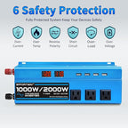 1000W Pure Sine Wave Inverter DC 12V to AC 110V/120V Converter 2000w (Peak) Car Power Converter with 3 AC Outlets, 4USB Port,Power Inverter for Car, Truck, Home, Vehicles, Laptop