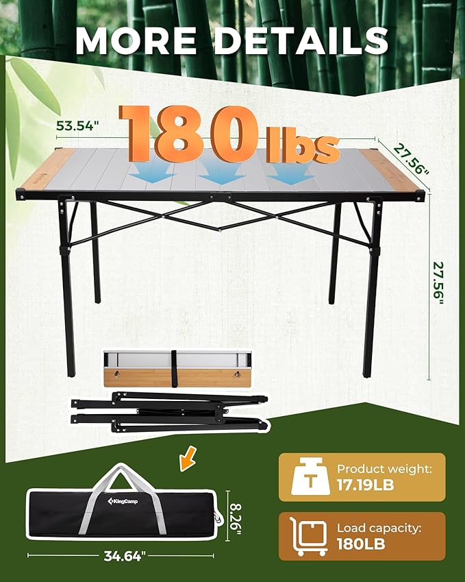 KingCamp Double Camping Chair Folding Camping Table, Aluminum Roll-Up Camp Table