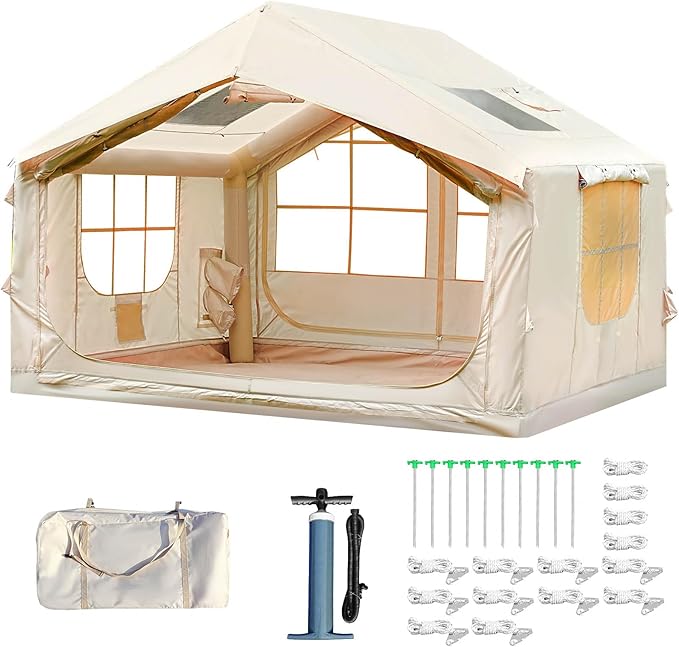 Inflatable Tent for Camping with Pump, 4-6 Person Extra-Space Blow up Tent, 420D Waterproof Oxford Glamping Air for Family, 4 Season Inflatable House