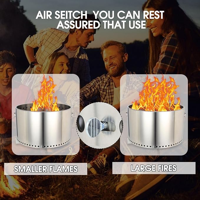27" Smokeless Fire Pit, Wood Burning Camping Stove with Removable Stand & Ash Pan, Portable Outdoor Bonfire Fire Pit, Stylish Practical Solo Stoves for Camping Backyard Patio Beach