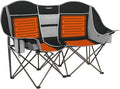 SUNNYFEEL Heated Double Camping Chair Oversized Folding Loveseat Chair for 2 Adults Heavy Duty Camping Couch 600 lbs with Cup Holders & Storage for Camping, Beach, Lawn, Patio RV & Indoor Use
