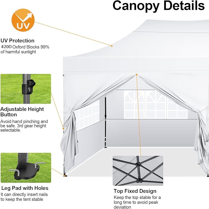 COBIZI 10x20 Pop Up Canopy Tent,10x20 Canopy with 6 Sidewalls,Waterproof Heavy Duty Commercial Canopy Tent for Parties Outdoor Garden Gazebo, Carry Bag with Wheel(10x20ft, White)