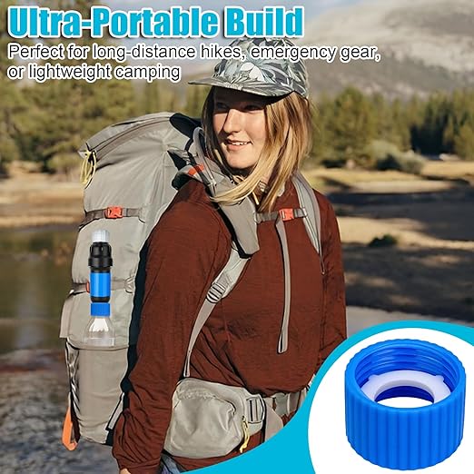 Water Filter Coupling Kit, Filtration Cleaning Couplings with 5 Pcs Gasket Seals, for 28mm External Threaded Water Filters and Standard Plastic Bottles for Hiking Camping
