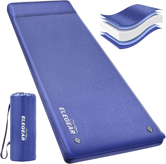 Elegear Self Inflating Sleeping Pad, 3.18'' Ultra-Thick Memory Foam Camping Pad with Pillow, 20s Fast Inflating Camping Mattress Pad, 4-Season Insulated Camp Sleeping Mat for Camping/Travel/Tent/Car