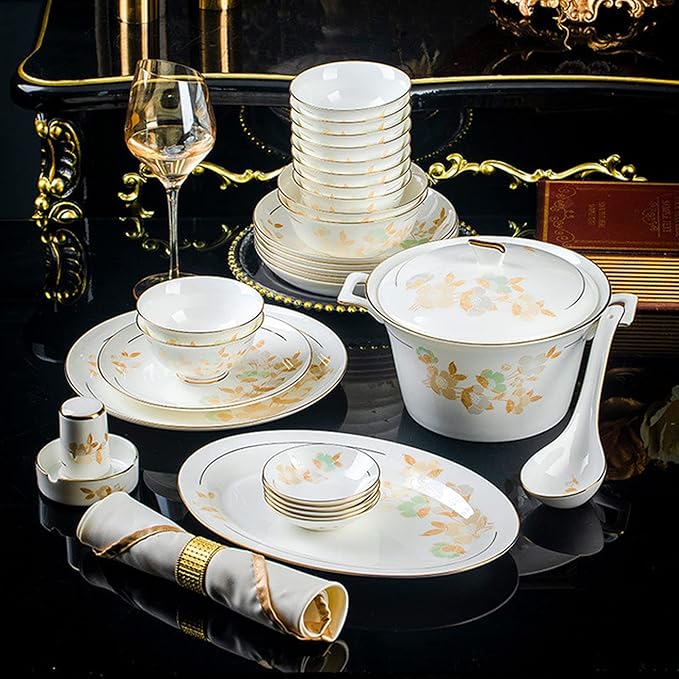 Cups and Saucers Set Nordic Ceramic Tableware Suit Glaze Dish Combination Dishes Suitable for Family Hotel Restaurant 60 Piece