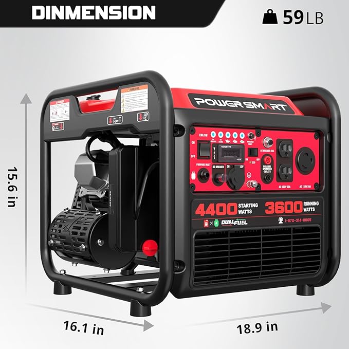 PowerSmart 4400W Dual Fuel Portable Generator, 223cc 4-Stroke OHV Gas/LPG Powered, 3600W Rated, 30A RV Ready & 120V Outlet, Recoil Start Backup Power for Home, RV and Jobsites, Model# MB5040DC