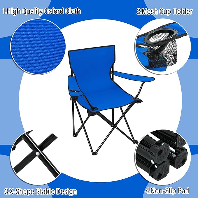 Huwena 10 Pack Folding Camping Chairs Bulk with Cupholder Carry Bags Lightweight Beach Chairs Collapsible Portable Outdoor Lawn Chair for Picnic, Camp, Outside