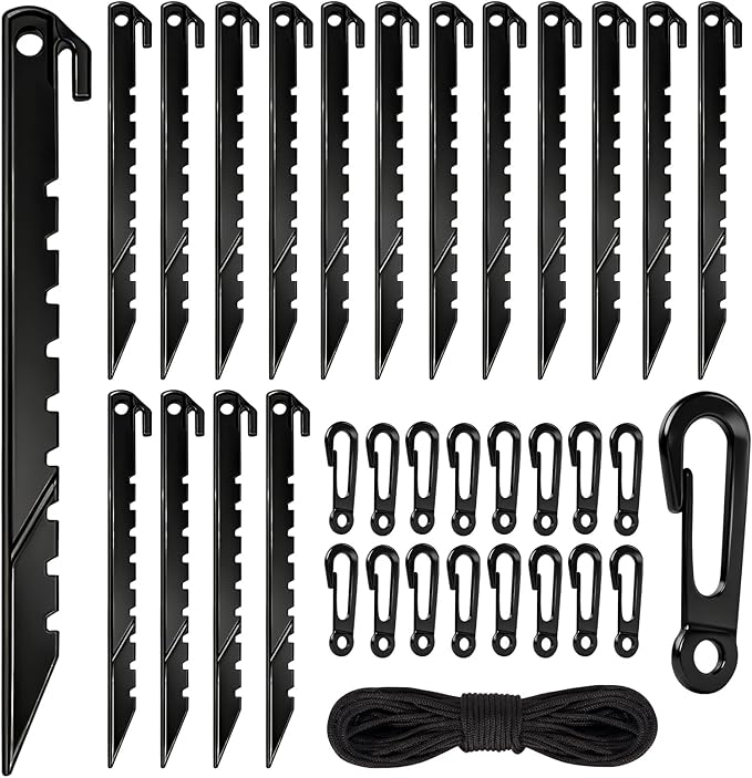 33Pcs Inflatable Stakes and Tether, Heavy Duty Plastic Tent Stakes with Hooks for Inflatables Spikes Replacement Halloween Christmas Holiday Inflatable Decoration Accessories for Garden Home Lawn