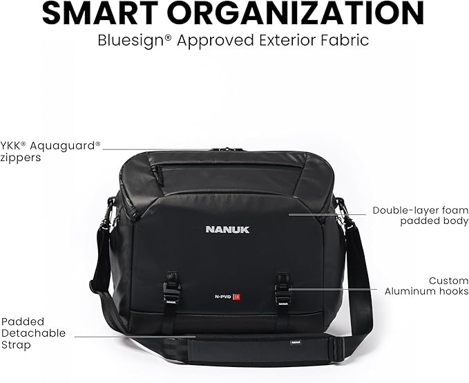 NANUK N-PVD 15L Camera Messenger Bag for Photographers – Lightweight & Hightly Water Resistant – Hardshell Design Fits 1 Camera Body, 2 Lenses, Drone, Tripod, 16″ Laptop, & More