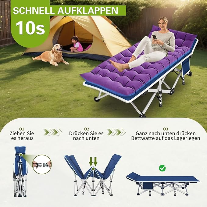 Camping Cot with Comfortable Mattress Cots for Sleeping Premium Fabric Camping Bed Easy Setup Folding Cot with Carry Bag for Guest Bed Adults Home Office Outdoor