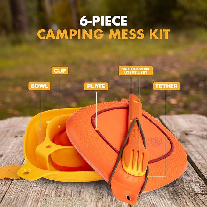 UCO 6-Piece Camping Mess Kit with Bowl, Plate, Collapsible Cup, and Switch Camping Spork