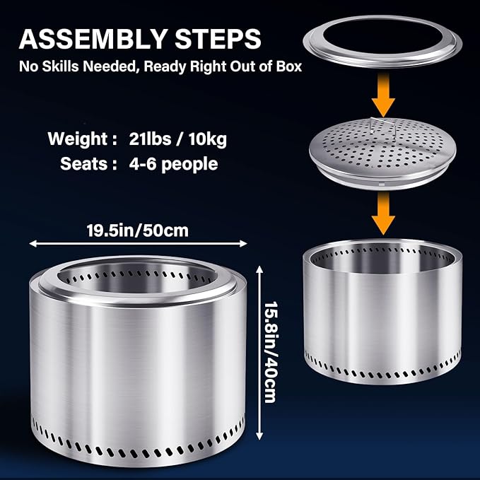 HGD 20 Inch Smokeless Fire Pit Outdoor, Stainless Steel Wood Burning Firepit with Secondary Combustion, Backyard Patio Stove for Garden, BBQ & Bonfire