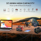 Portable Power Station, 97.68Wh Solar Generator, Lithium Battery Power with 110V AC 120W Peak Socket/DC/USB QC3.0/LED Light for Outdoor Camping Trip Home Backup Emergency
