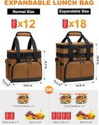 Lunch Box For Men Women Double Deck Insulated Lunch Bag For Men Woman Leakproof Expandable Cooler Bag with Adjustable Shoulder Strap for Work Shool Picnic(Brown,Medium)