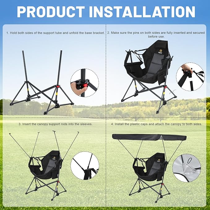 Nice C Hammock Camping Chair with Canopy, Portable Swinging Camping Chair with Shade, Outdoor Folding Swinging Umbrella Chairs, Rocking Camping Chairs, with Adjustable Canopy, Cup Holder (2 Pack)