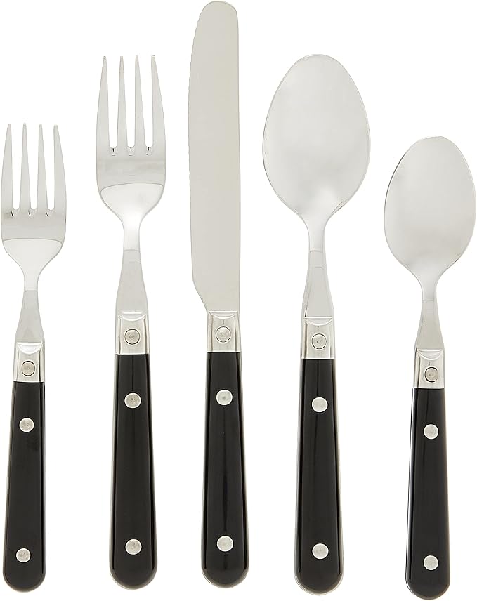 Ginkgo International Le Prix Stainless Steel Dishwasher-safe 30piece flatware set, Service for 6, Black,22707