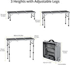 Anbte 3ft Folding Grill Table with Storage Bag, 3 Adjustable Height 27.5" Aluminum Portable Grill Table, Heat Resistant, Lightweight, Portable Handle for BBQ Cooking Camping Travel, 35" X 16", Silver