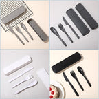 Yahenda 28 Sets Reusable Travel Utensils Set with Case Wheat Straw Cutlery Portable Spoon Knife Forks Plastic Tableware Lunch Box Accessories Bulk for Adults Travel Picnic Camping Utensils(Cold Color)