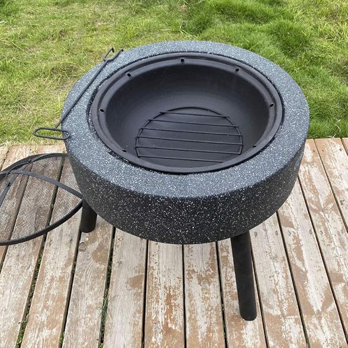Fire Pit with Barbecue Grill Magnesium Oxide Fire Pit Bowl with Triangular Bracket Suitable for Outdoor Garden Barbecue Camping (White)