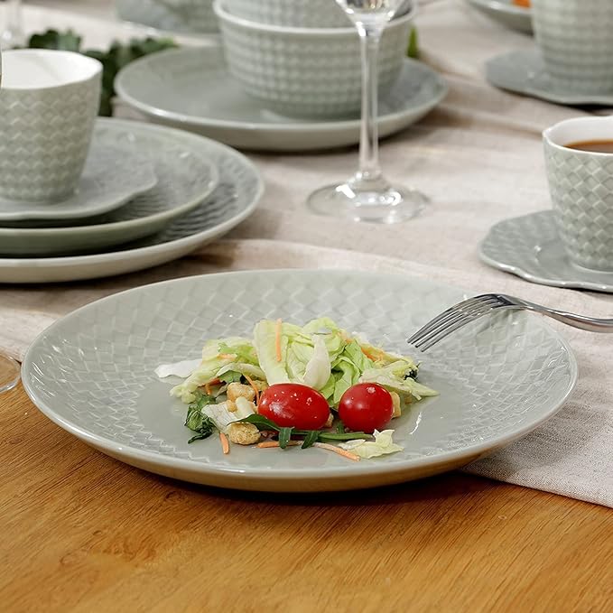 Creative Ceramic Tableware, 36 Pieces Ceramic Full Set of Tableware, Gray-Green Soup Plates, Dinner Plates, Dessert Plates, Cereal Bowls, Coffee Cups, Saucers for 6 People (36 Pcs