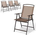 Crestlive Products Set of 4 Patio Folding Chairs 4-Pack Dining Chairs Outdoor Portable Sling with Armrest for Camping, Beach, Garden, Pool, Backyard, Deck (Brown)