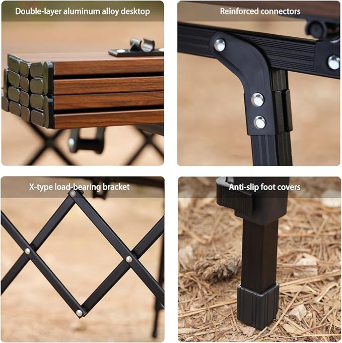 Folding Camping Table Aluminum Heavy Duty Adjustable Height Foldable Table 4FT, Max Loads UP 110LBS, Lightweight Portable with Carry Bag for Car Travel, Indoor & Outdoor Picnic BBQ Backyards Beach