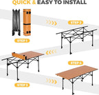 Portable Folding Camping Table, 4-6 Person Aluminum Outdoor Picnic Table with Storage Carry Bag, Adjustable Height Lightweight Camp Table for Beach, Picnic, BBQ and Indoor Use