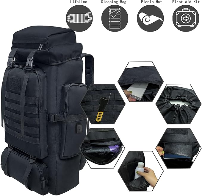 80L 100 liters Hiking Backpack Camping Rucksack, Men Outdoor Travel Climbing Knapsack Mountaineering Trekking Backpack