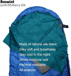 Browint Silk Sleeping Bag Liner, Silk Sleep Sack, Extra Wide 87"x43", Lightweight Travel Sheet for Hotels, More Colors for Option, Reinforced Gussets
