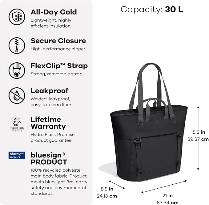 Hydro Flask Carryout Tote - Insulated Tote Bag - 30 L Capacity in Black