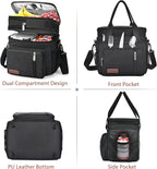LOKASS Expandable Lunch Box for Women Men | Adult Lunchbag Cooler Tote Bag with Adjustable Shoulder Strap | Insulated Reusable Womens Lunch Bags for Work Camping Beach | 16L, Black