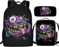 3 In 1 Funny Purple Monster Backpack for School Boys Lightweight Boys Bookbag Age 8-10 17 Inch Large Capacity Teens School Bag and Lunch Kit for Back to School Travel Hiking Rucksack