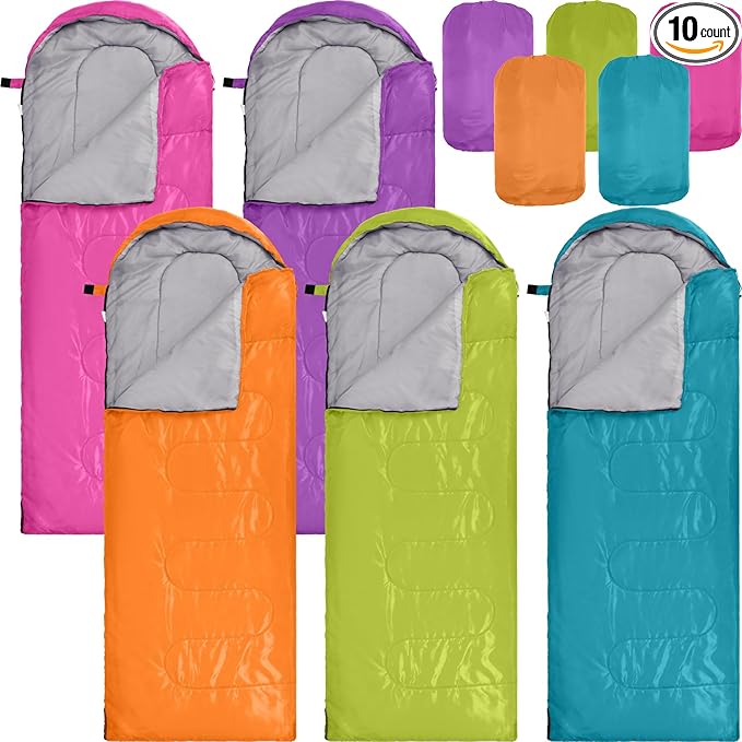 Macarrie 10 Pcs Bulk Sleeping Bags for Homeless Donation Shelter Adults 0 Degree Waterproof Sleeping Bags with Compression Sack for Cold Weather Emergency Hiking Camping Warm
