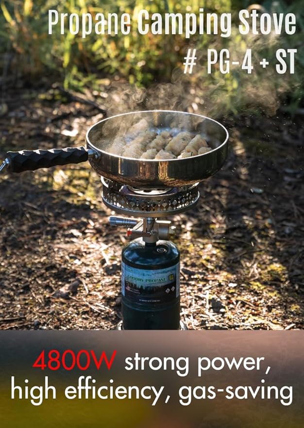 CAMPINGMOON Portable Propane Camping Canister Top Stove with Burner Grate Pot Stand PG-4/PG-4ST (Gas fuel not included)