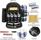 Sunflora Picnic Backpack for 4 Person Set Pack with Insulated Waterproof Pouch for Family Outdoor Camping (Black)