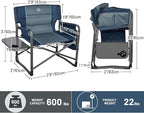 Timber Ridge XXL Directors Chair, 600lbs Capacity Heavy Duty Folding Camping Chair with Side Table & Insulated Pocket, Oversized Portable Chair with Carry Strap
