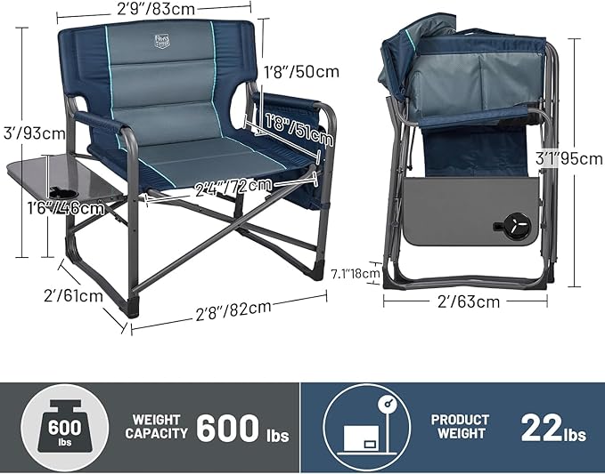 Timber Ridge XXL Directors Chair, 600lbs Capacity Heavy Duty Folding Camping Chair with Side Table & Insulated Pocket, Oversized Portable Chair with Carry Strap