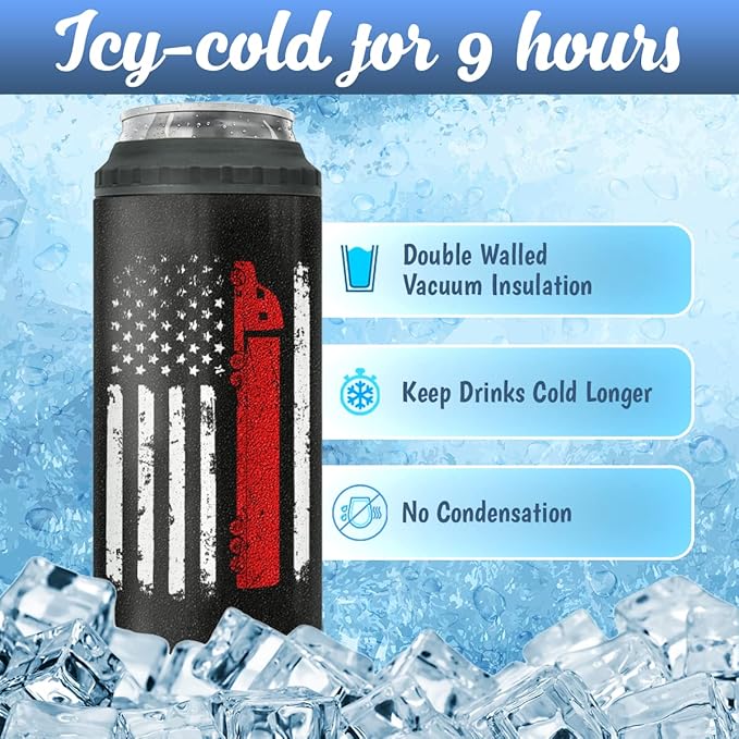 winorax Truck Driver Gifts Trucker Tumbler 4-in-1 Can Cooler American Flag Design 12oz Stainless Steel Insulated Tumblers Coffee Travel Mug Cup With Lid For Dad Truck Lovers Drivers Truckers Driver